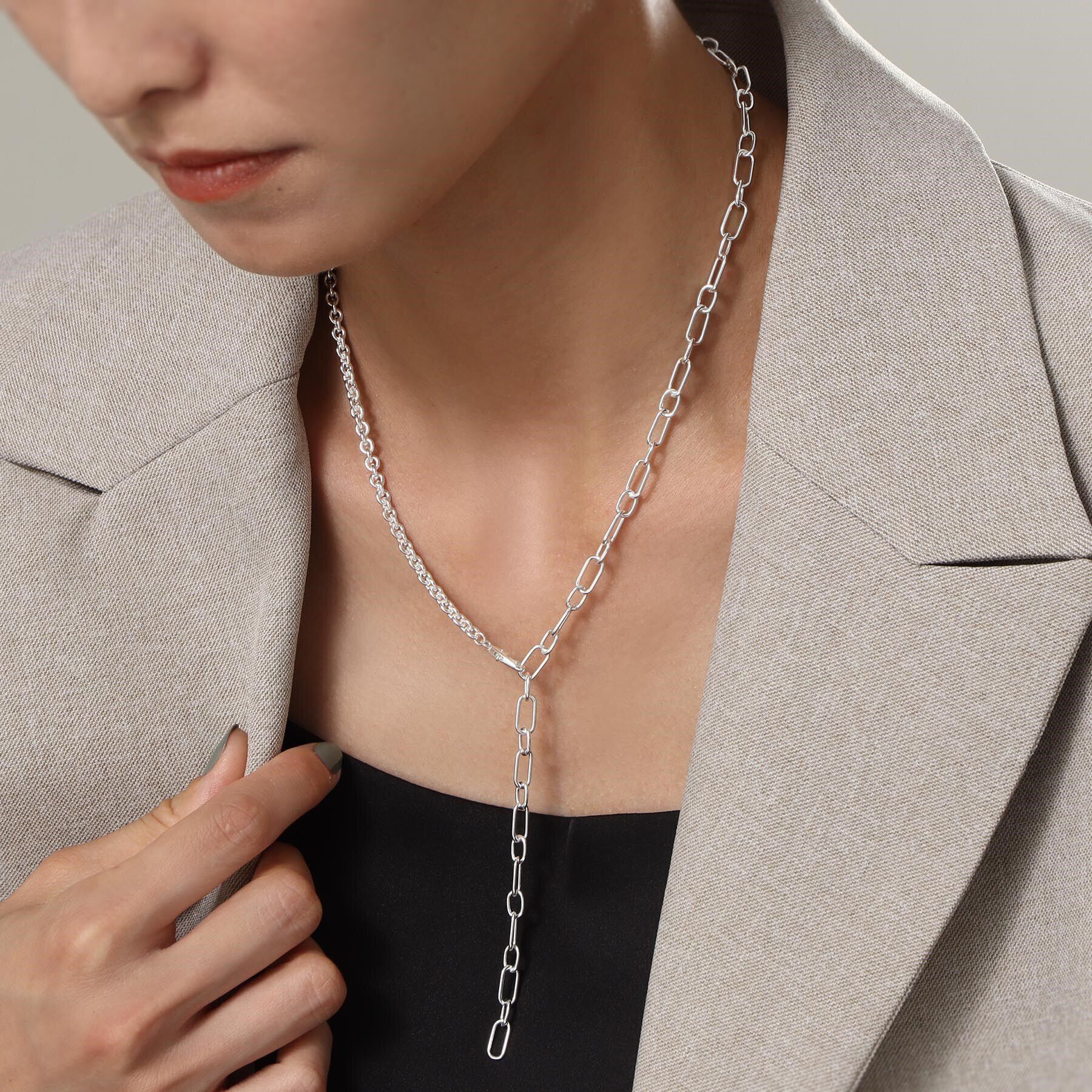 COCOSHNIK ONKITSCH「シルバー ミックスネックレス ケーブルチェーン２ＷＡＹネックレス」|ネックレス|