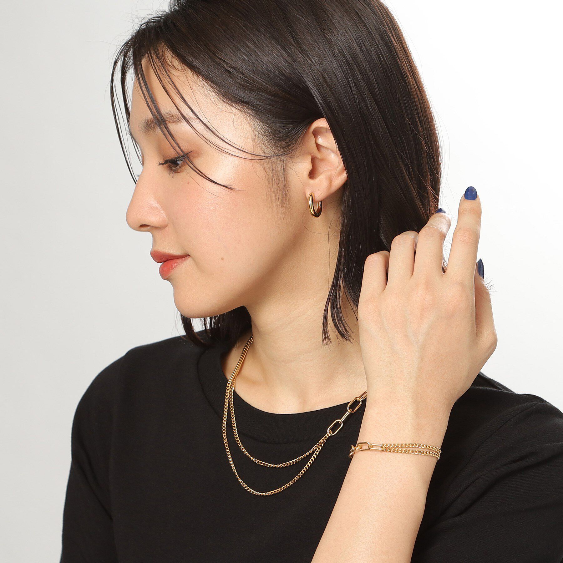 COCOSHNIK ONKITSCH「シルバー ミックスチェーン ケーブルカーブ ドレープ ネックレス GP」|ネックレス|