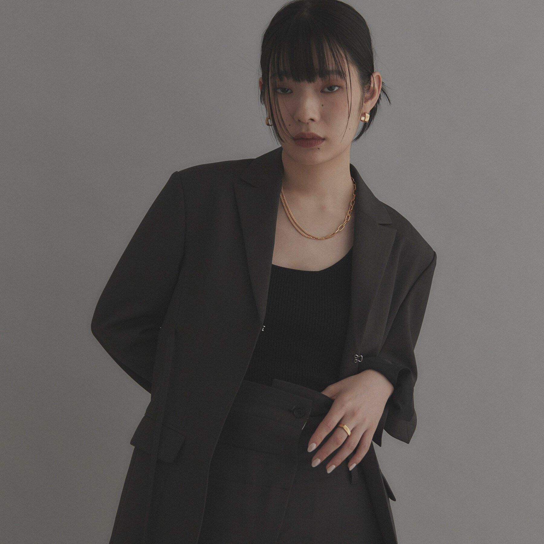 COCOSHNIK ONKITSCH「シルバー ミックスチェーン ケーブルカーブ ドレープ ネックレス GP」|ネックレス|