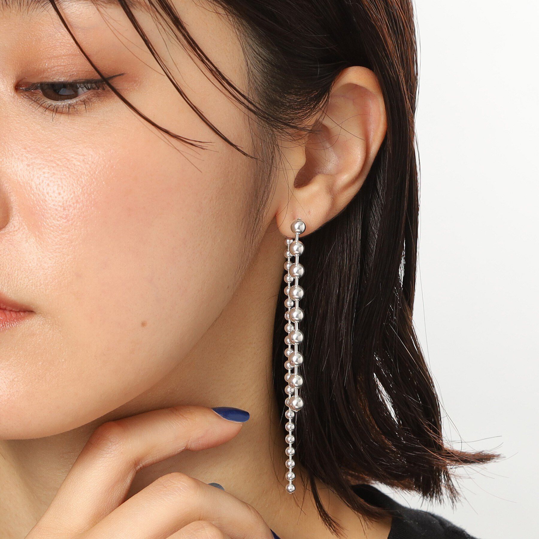 COCOSHNIK ONKITSCH「シルバー チェーンピアス ボール フロントバック」|ピアス|