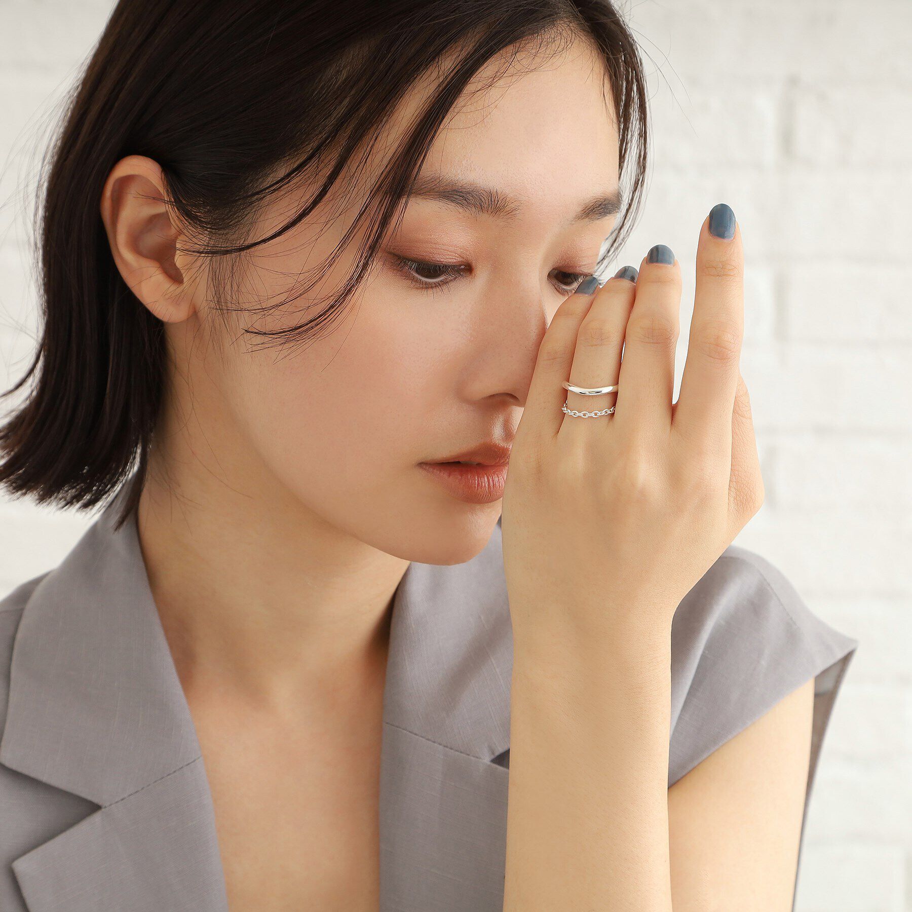 COCOSHNIK ONKITSCH「シルバー ドレープチェーン カーブリング」|リング|