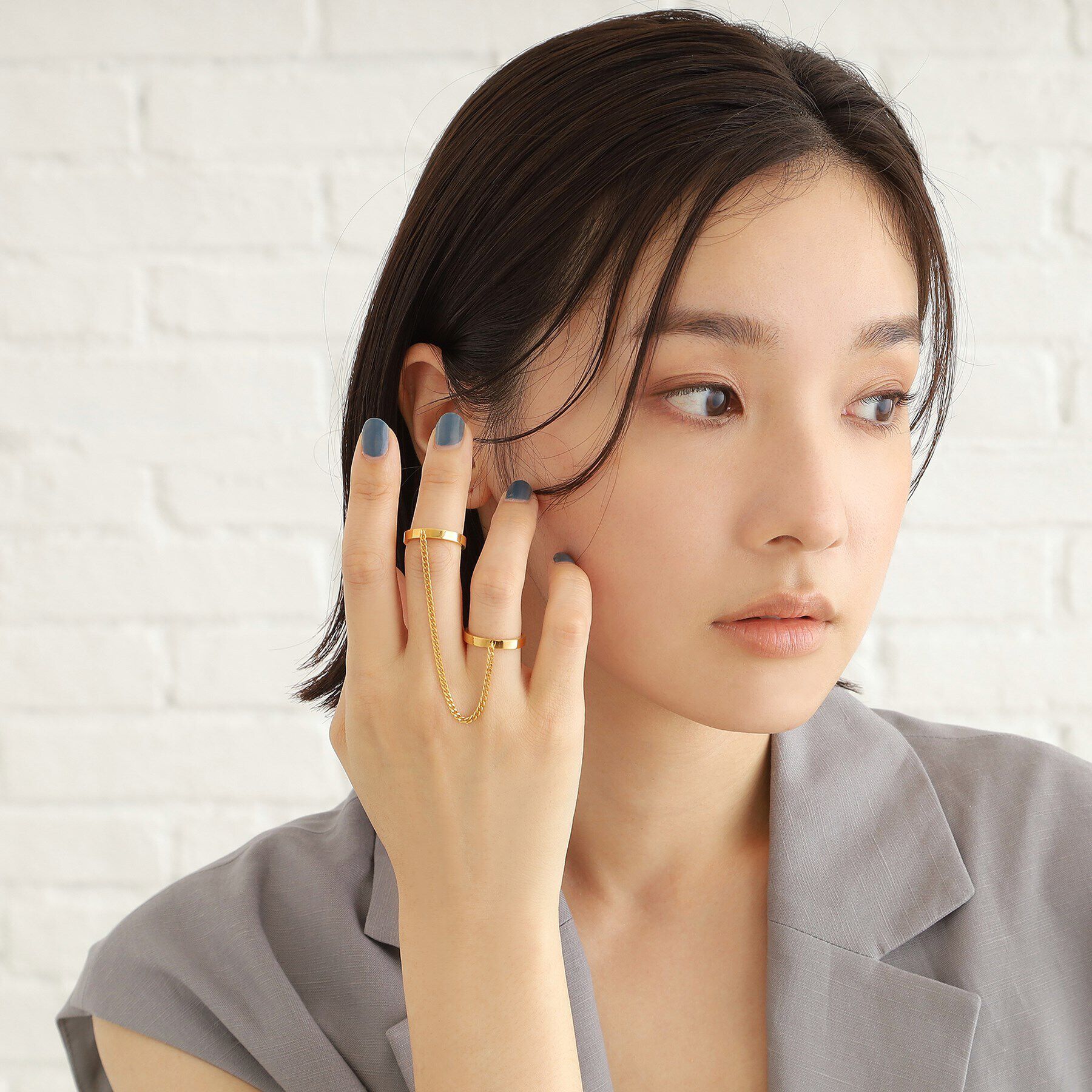 COCOSHNIK ONKITSCH「シルバー ドレープチェーン ダブルストレートリング GP」|リング|