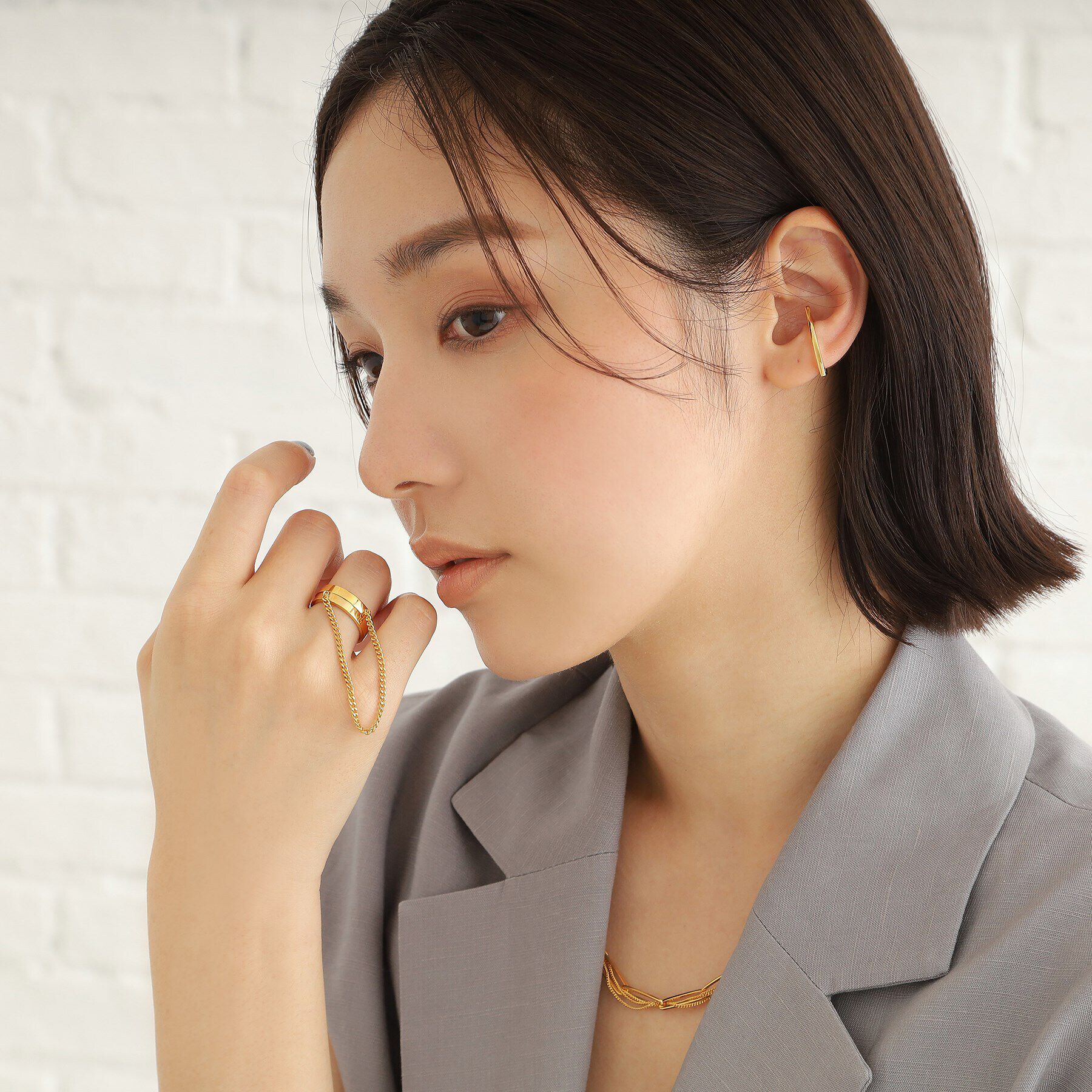 COCOSHNIK ONKITSCH「シルバー ドレープチェーン ダブルストレートリング GP」|リング|