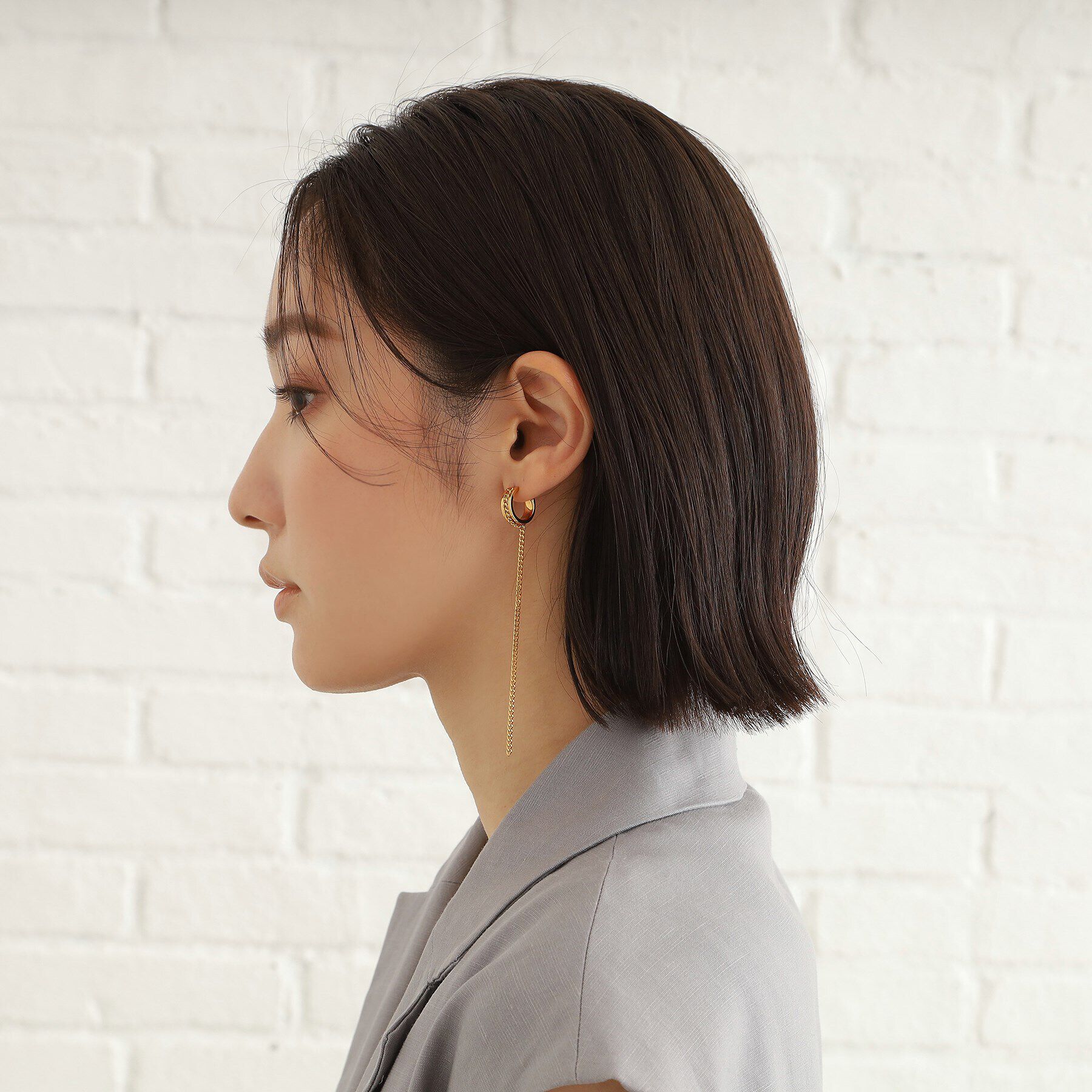 COCOSHNIK ONKITSCH「シルバー ハンギング カーブチェーンピアス GP」|ピアス|