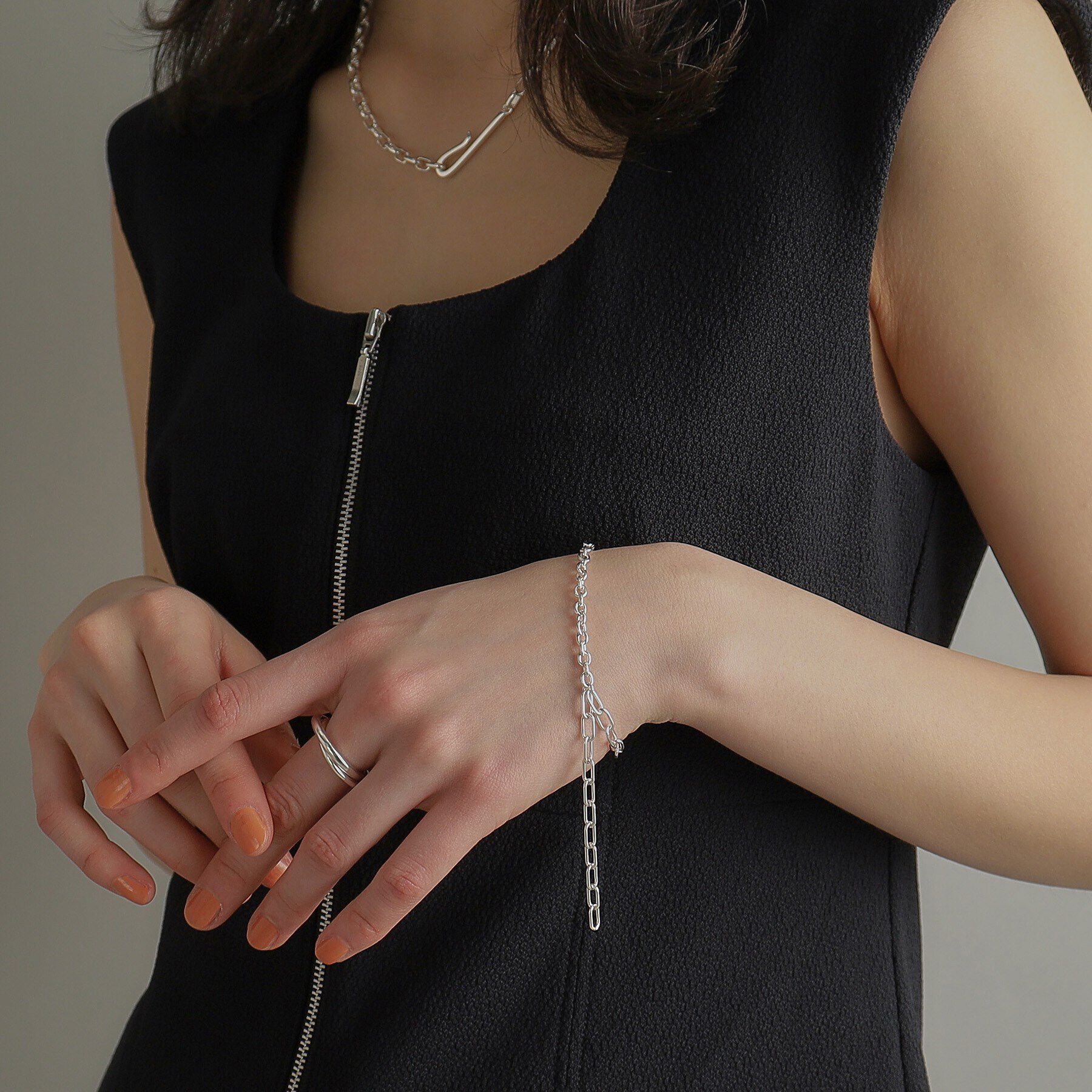 COCOSHNIK ONKITSCH「シルバー ハンギングミックスケーブルチェーン ブレスレット」|ブレスレット・バングル|