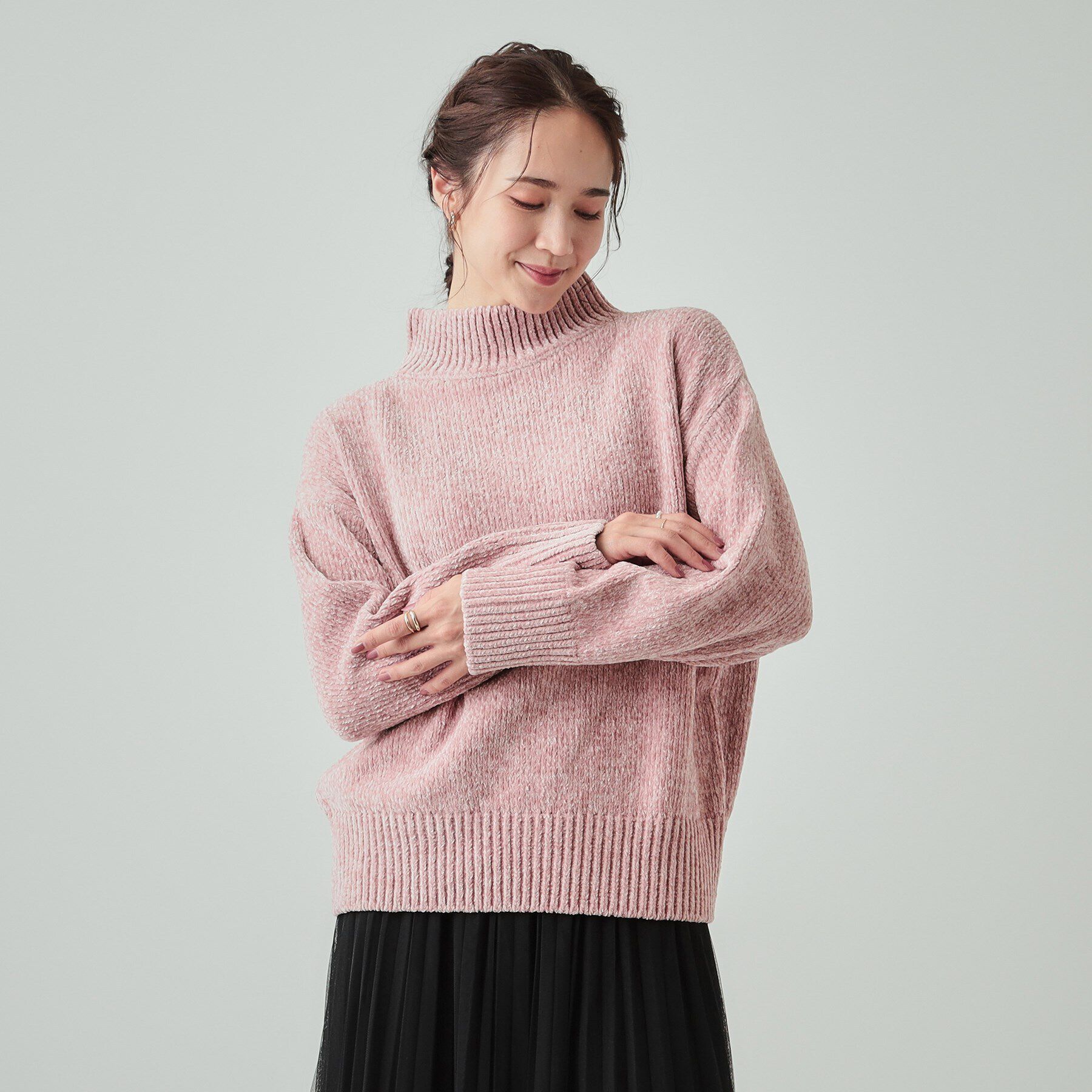 SHOO･LA･RUE「肌触り柔らか ベロアモール モックネックニット」|ニット・セーター|