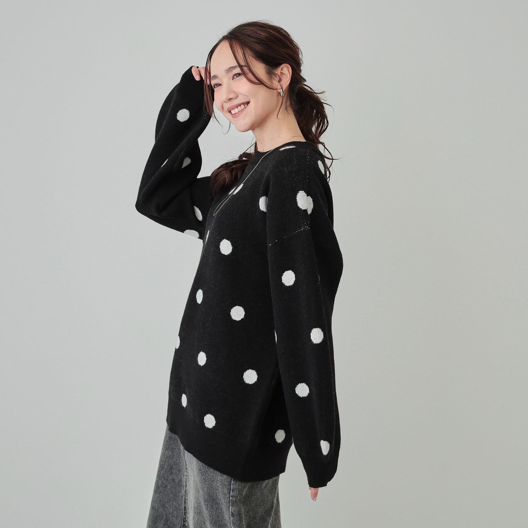 SHOO･LA･RUE「【洗える/S-LL】 ドット柄が目を惹く ゆったりジャカードニット」|ニット・セーター|