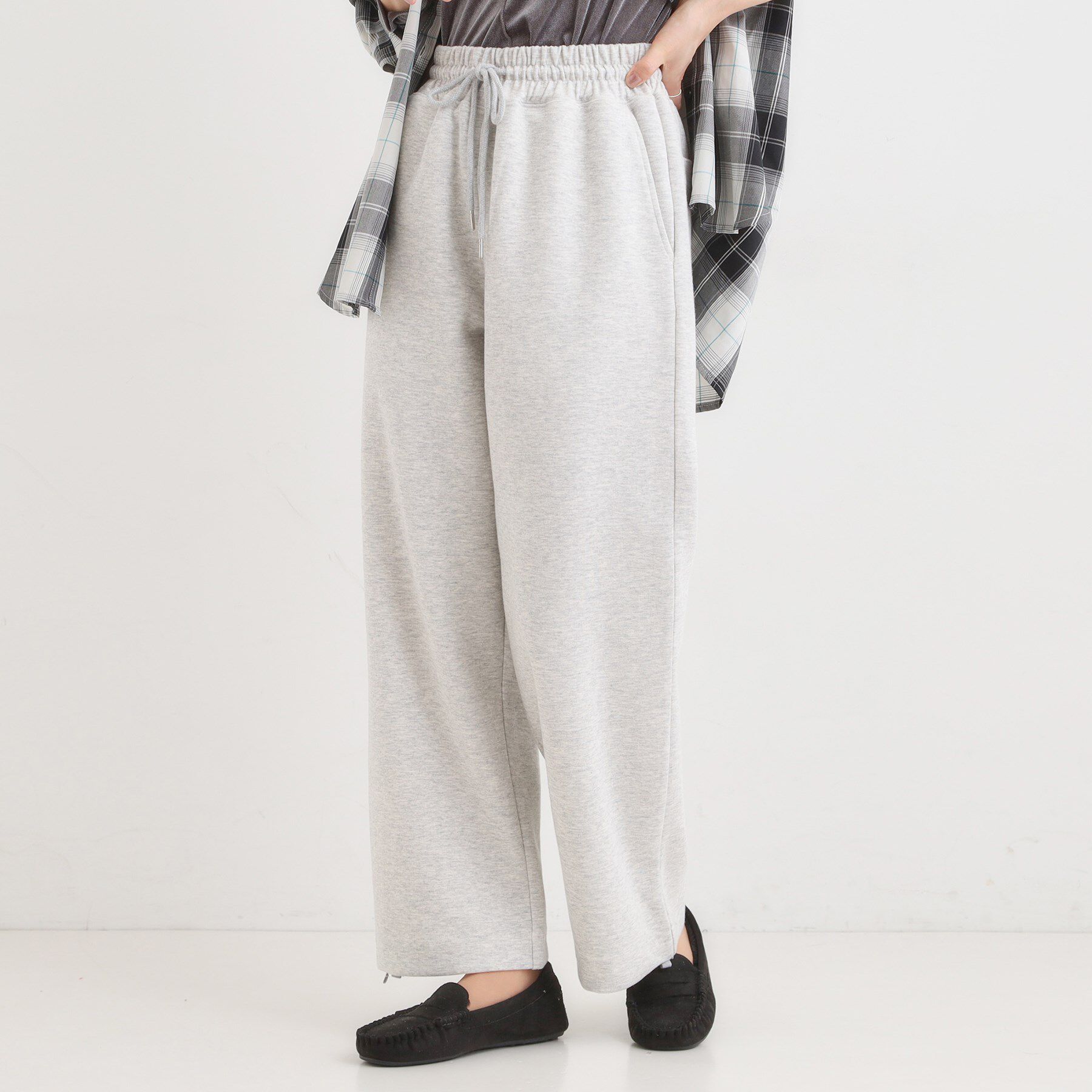 SHOO･LA･RUE「【洗濯機可/S-LL】春まで着られる ダブルフェイス スウェットパンツ」|その他|グレー(012)
