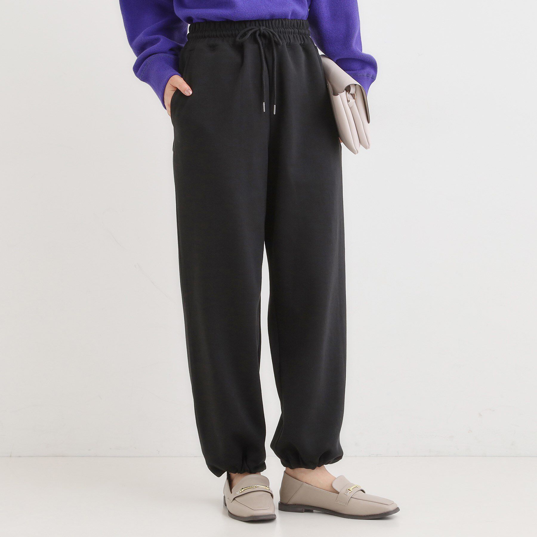 SHOO･LA･RUE「【洗濯機可/S-LL】春まで着られる ダブルフェイス スウェットパンツ」|その他|ブラック(019)