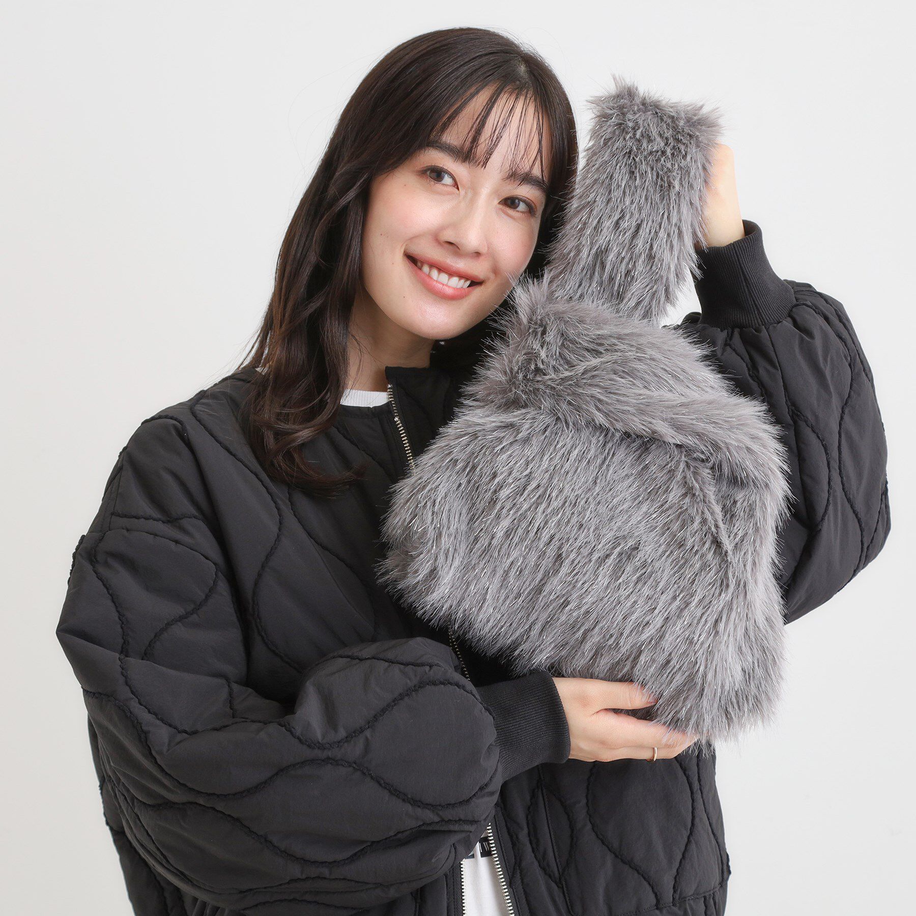 SHOO･LA･RUE「ラメ入りファートートバッグ」|トートバッグ|グレー(012)