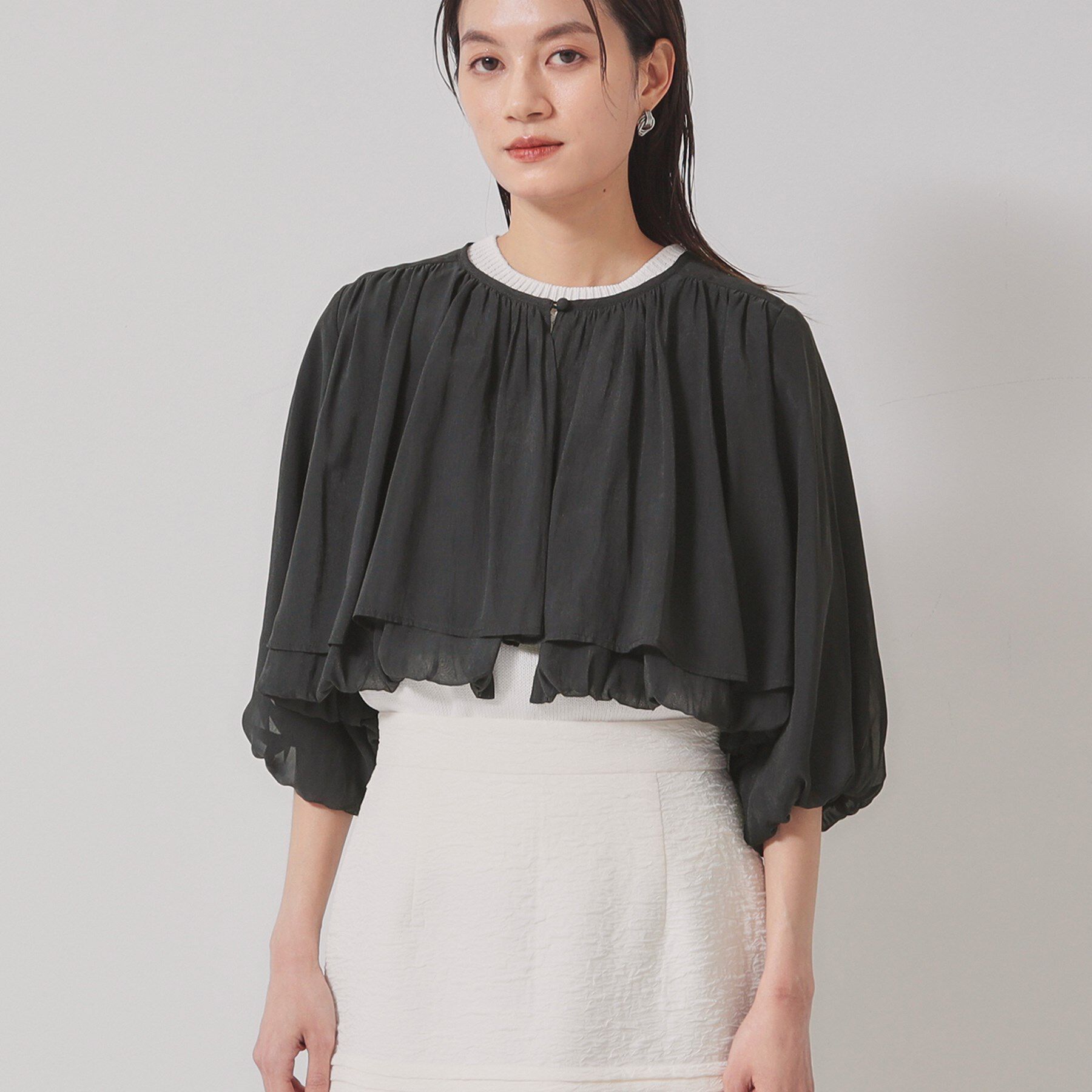 SunaUna「【パウダーシフォン／バルーンスリーブ】クロプトブルゾン」|ブルゾン・スタジャン|