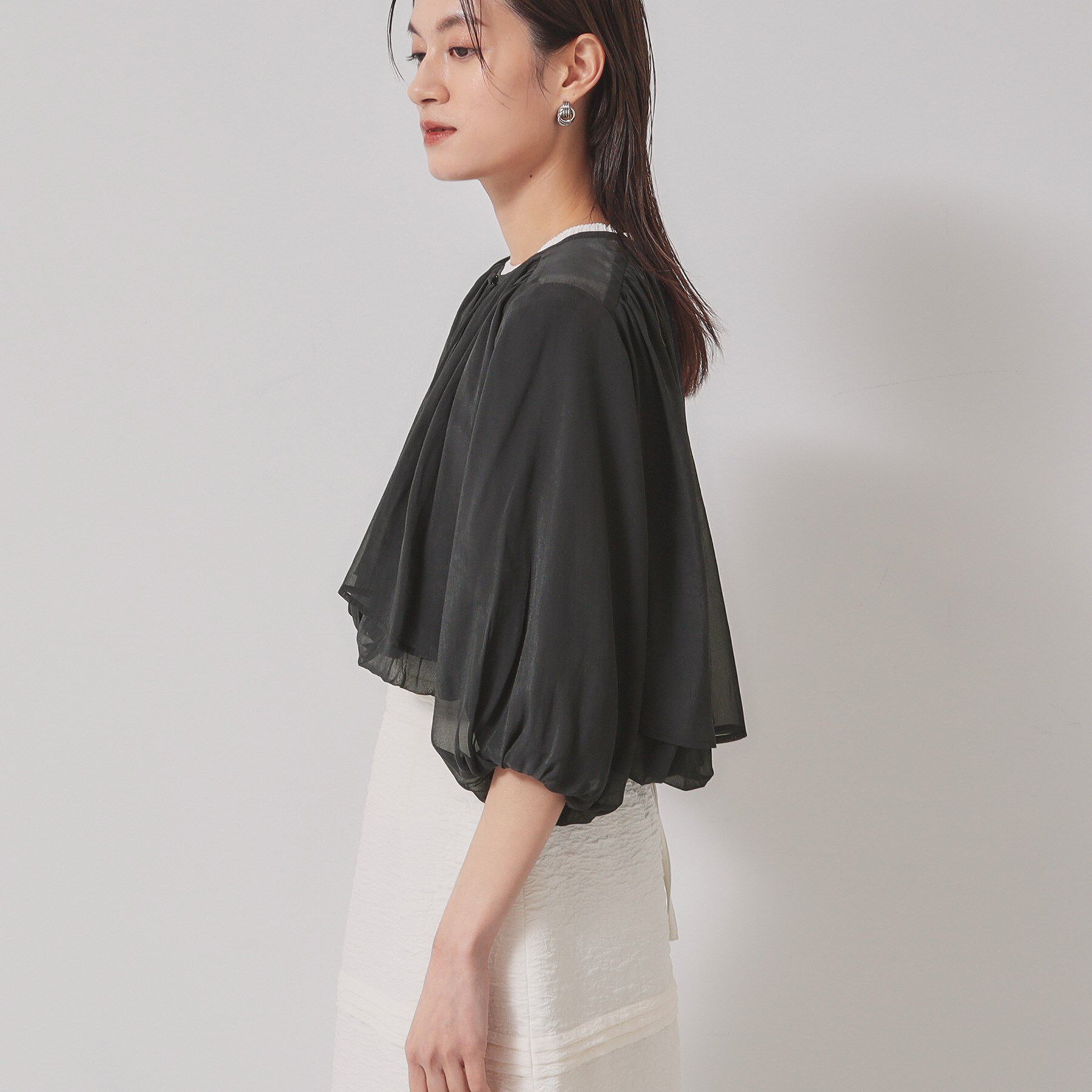 SunaUna「【パウダーシフォン／バルーンスリーブ】クロプトブルゾン」|ブルゾン・スタジャン|