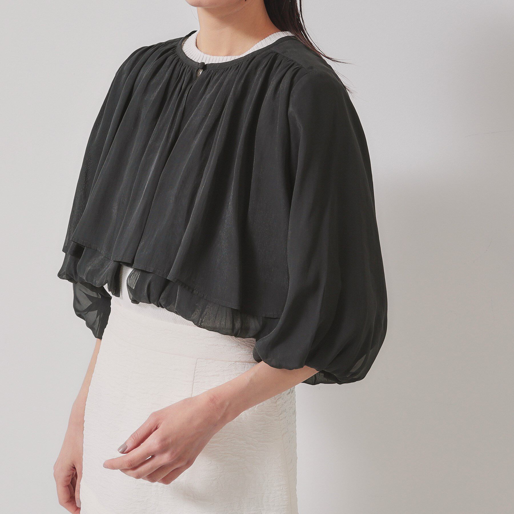 SunaUna「【パウダーシフォン／バルーンスリーブ】クロプトブルゾン」|ブルゾン・スタジャン|