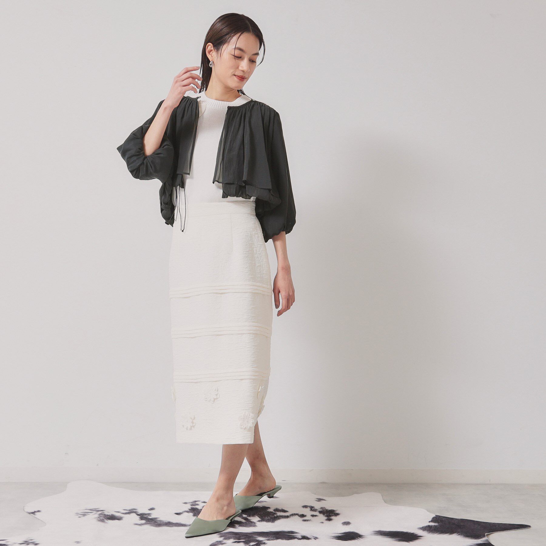 SunaUna「【パウダーシフォン／バルーンスリーブ】クロプトブルゾン」|ブルゾン・スタジャン|