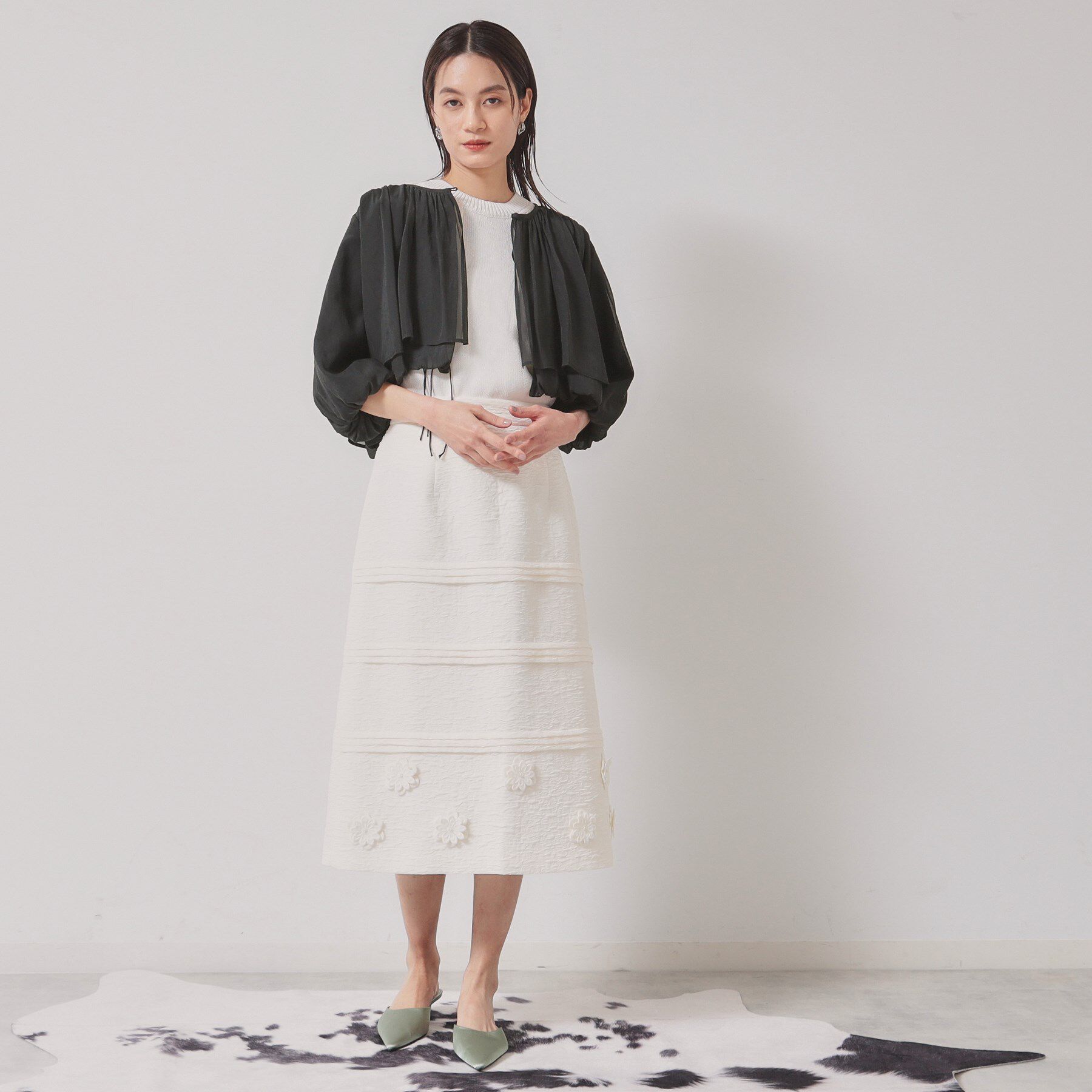 SunaUna「【パウダーシフォン／バルーンスリーブ】クロプトブルゾン」|ブルゾン・スタジャン|