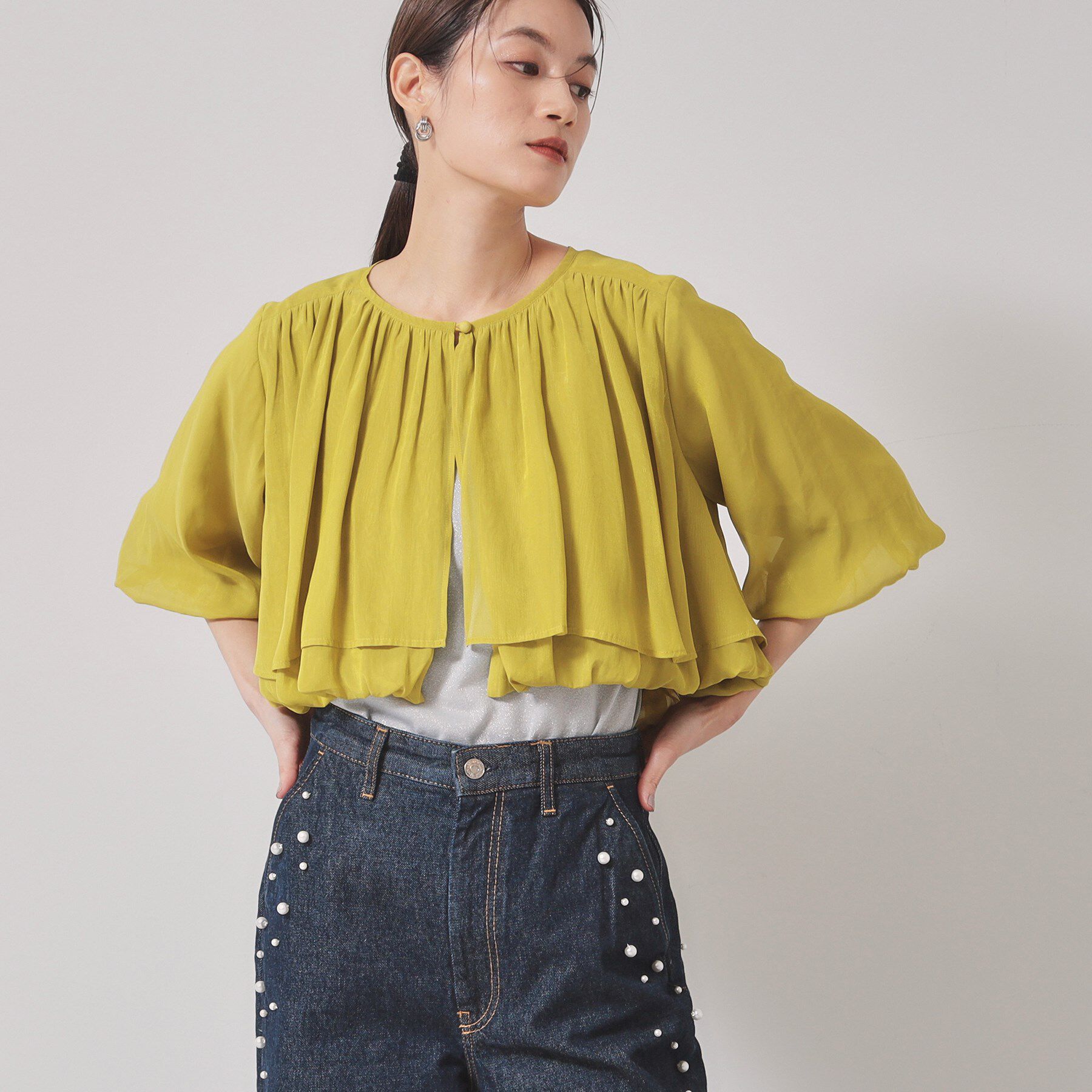 SunaUna「【パウダーシフォン／バルーンスリーブ】クロプトブルゾン」|ブルゾン・スタジャン|イエロー(032)