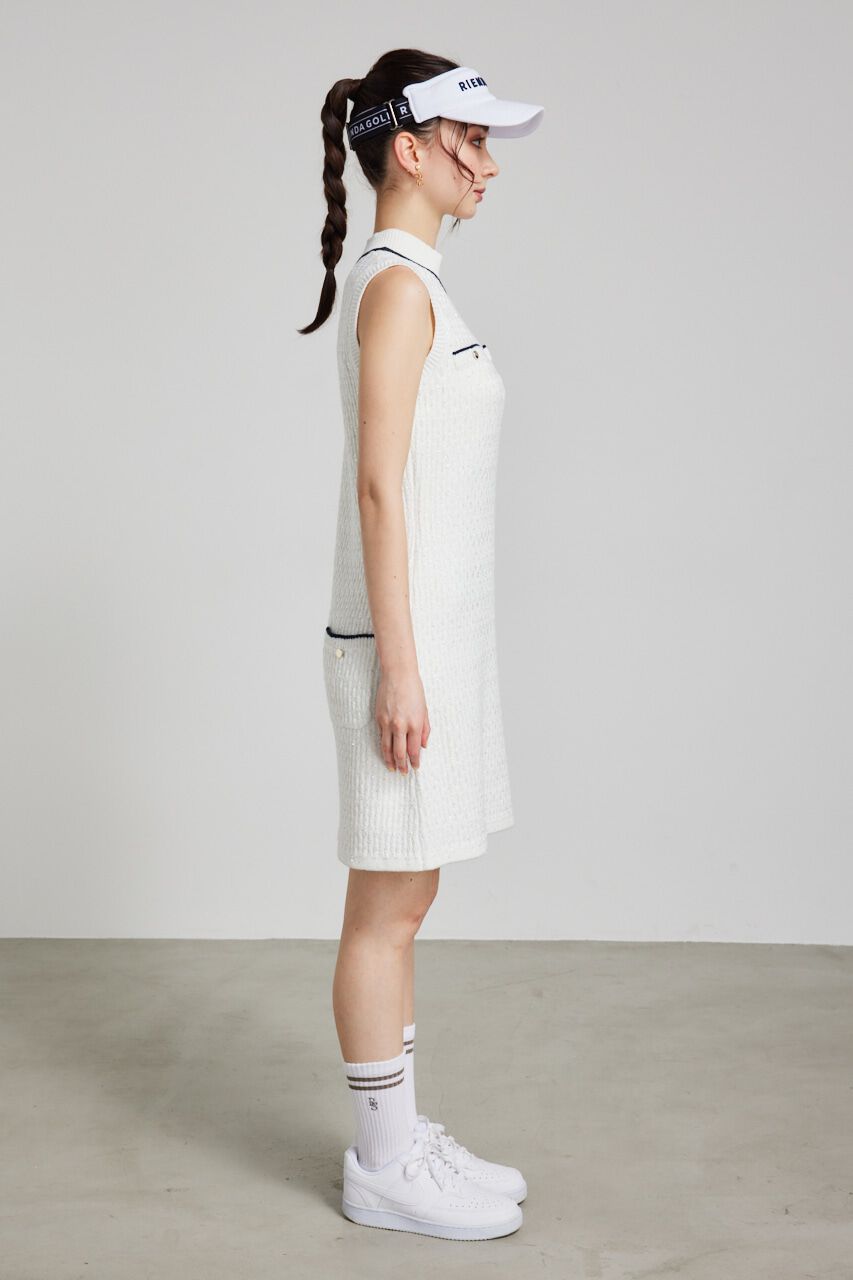 rienda「シャイニーツイードモックネックニットOP」|ワンピース|