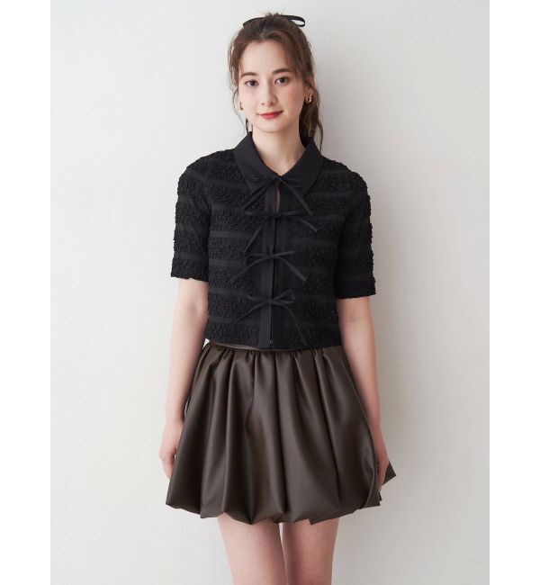 CALNAMUR「シャツカラーギャザーリボンカットソー」|シャツ・ブラウス|