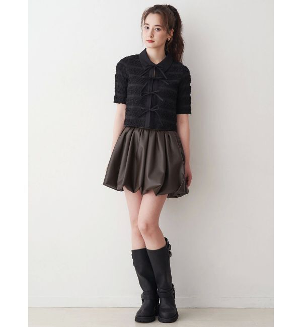 CALNAMUR「シャツカラーギャザーリボンカットソー」|シャツ・ブラウス|