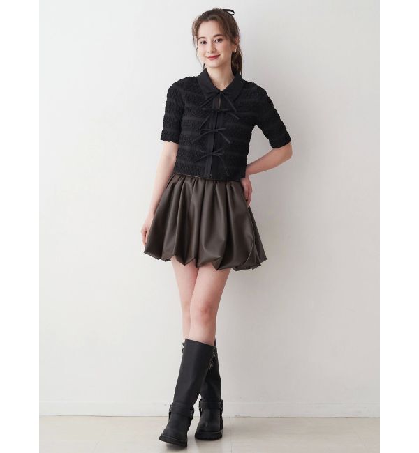 CALNAMUR「シャツカラーギャザーリボンカットソー」|シャツ・ブラウス|