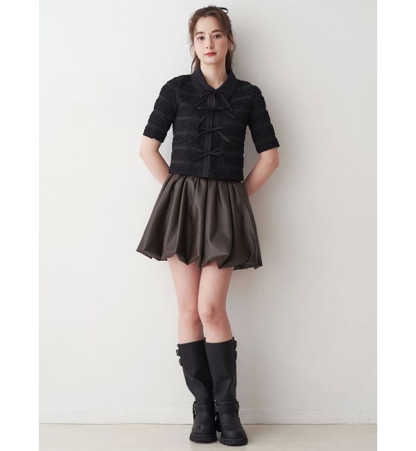 CALNAMUR「シャツカラーギャザーリボンカットソー」|シャツ・ブラウス|