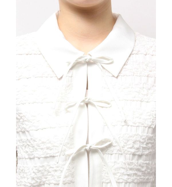 CALNAMUR「シャツカラーギャザーリボンカットソー」|シャツ・ブラウス|