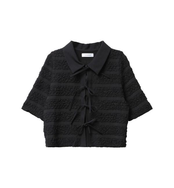 CALNAMUR「シャツカラーギャザーリボンカットソー」|シャツ・ブラウス|