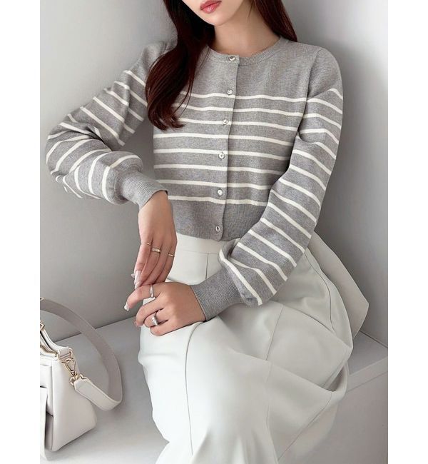 RESEXXY「クルーネックニットカーディガン」|カーディガン|ライトグレー