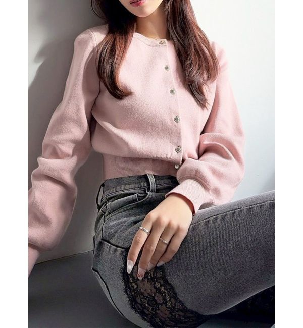 RESEXXY「クルーネックニットカーディガン」|カーディガン|ピンク