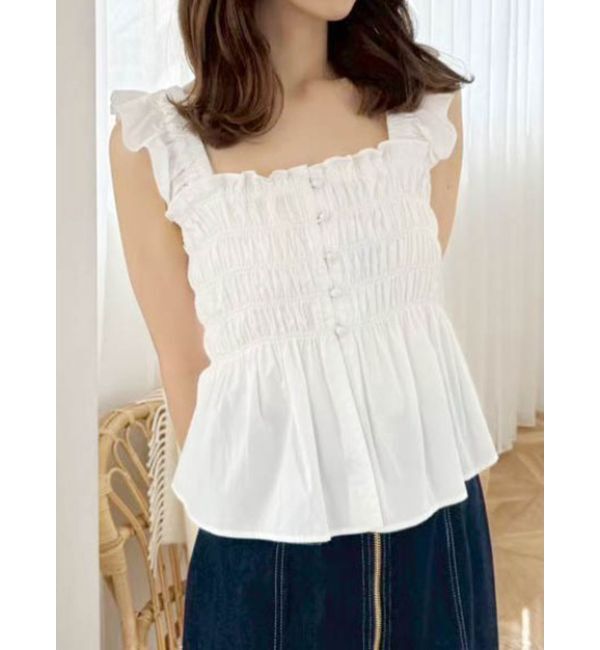 MERCURYDUO「シャーリングフリルバックシャンブラウス」|シャツ・ブラウス|オフホワイト