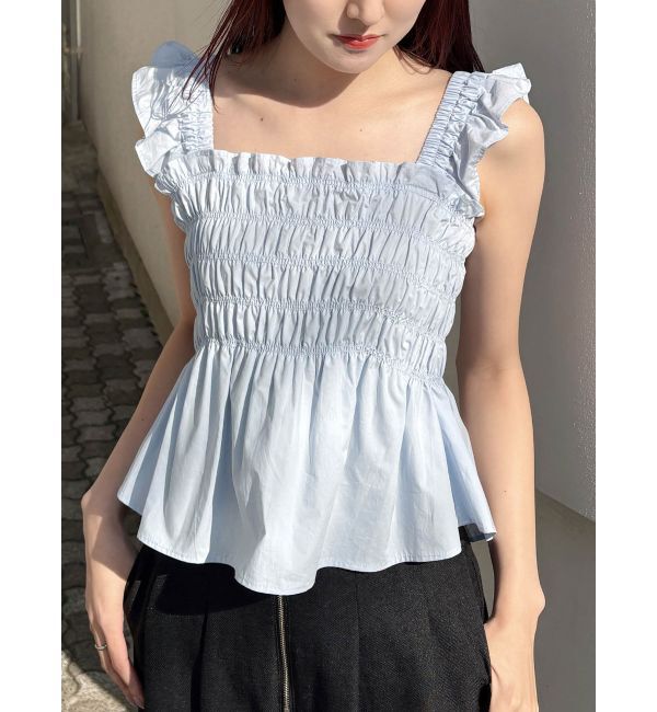 MERCURYDUO「シャーリングフリルバックシャンブラウス」|シャツ・ブラウス|アイスブルー