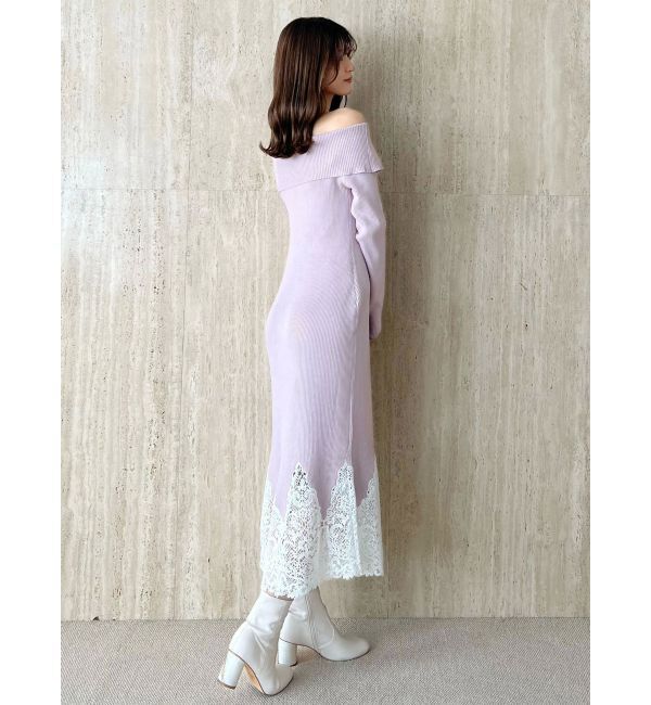 MERCURYDUO「レーストリムオフショルニットワンピース」|ワンピース|