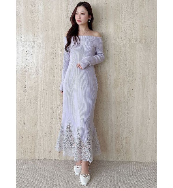 MERCURYDUO「レーストリムオフショルニットワンピース」|ワンピース|