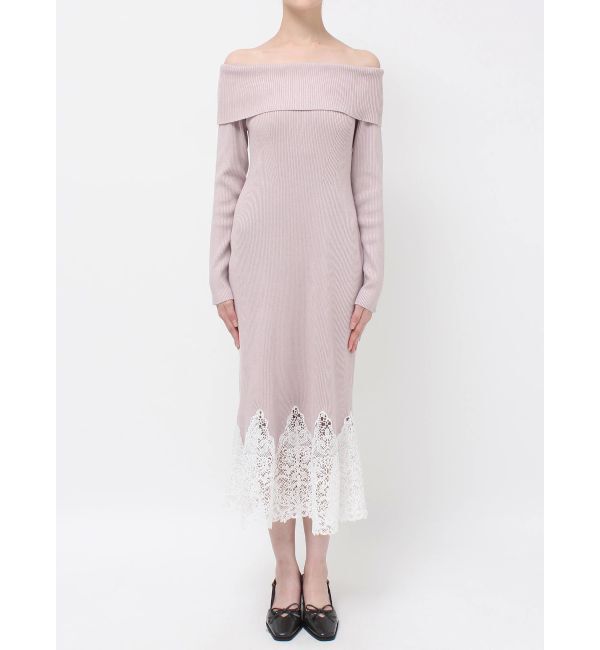 MERCURYDUO「レーストリムオフショルニットワンピース」|ワンピース|