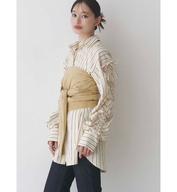 MERCURYDUO「シャーリングZIPビスチェセットシャツ」|シャツ・ブラウス|