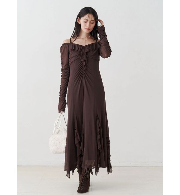 MERCURYDUO「チュールラッフルヘムワンピース」|ワンピース|