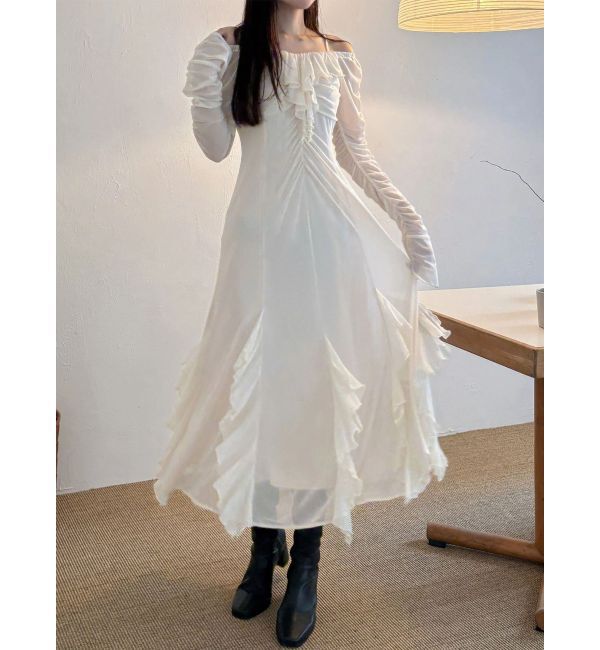 MERCURYDUO「チュールラッフルヘムワンピース」|ワンピース|