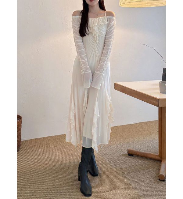 MERCURYDUO「チュールラッフルヘムワンピース」|ワンピース|