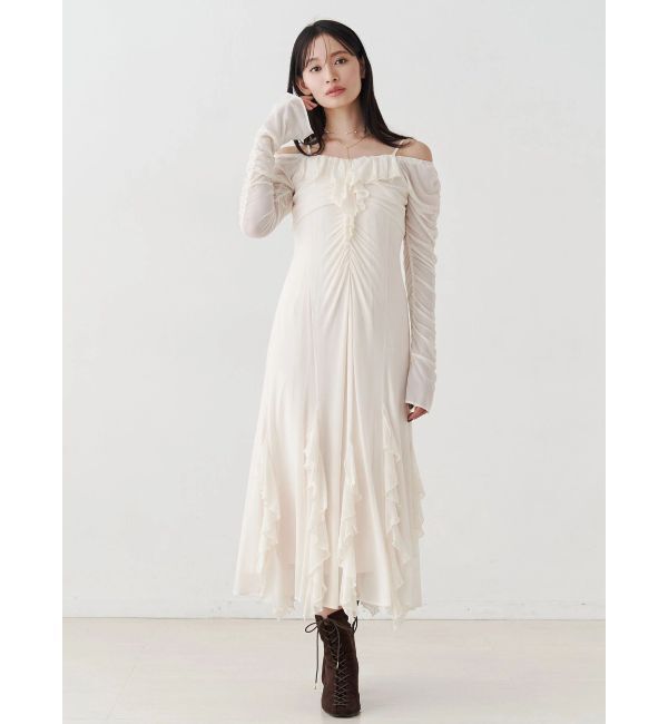 MERCURYDUO「チュールラッフルヘムワンピース」|ワンピース|
