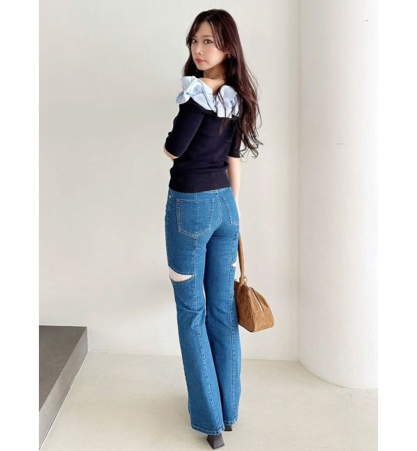 MERCURYDUO「レーストリミングカットアウトデニムパンツ」|デニム|