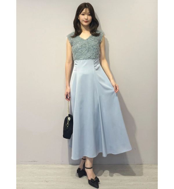 MERCURYDUO「チュールフリルドッキングサテンワンピース」|ドレス|