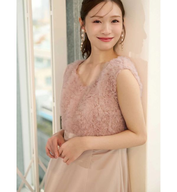 MERCURYDUO「チュールフリルドッキングサテンワンピース」|ドレス|