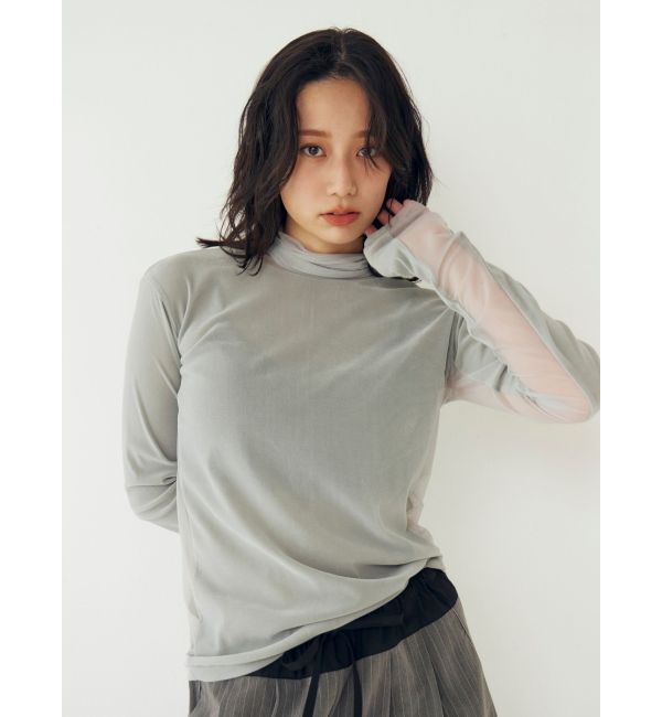 Ungrid「シアーベロアハイネックロングスリーブTee」|Tシャツ・カットソー|ブルー