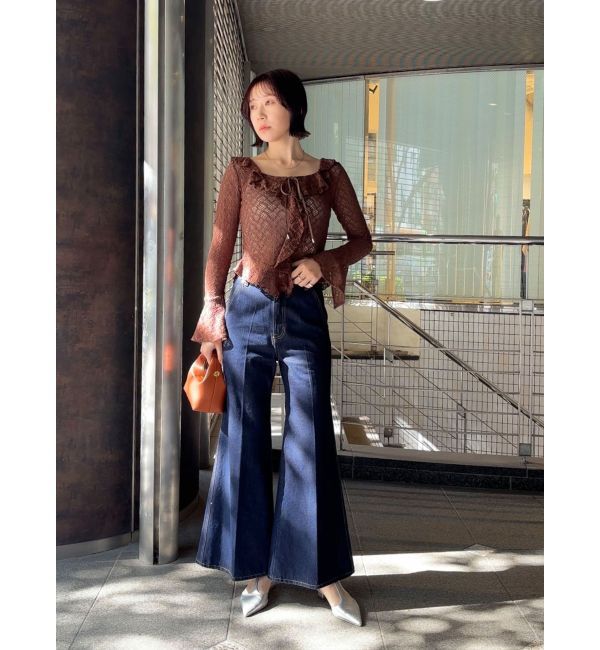 LAGUNAMOON「センタープレスワイドフレアデニムパンツ」|デニム|