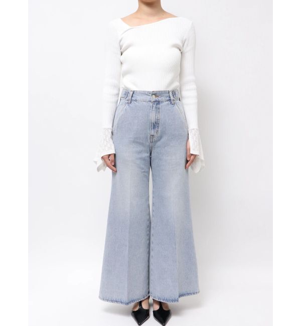 LAGUNAMOON「センタープレスワイドフレアデニムパンツ」|デニム|
