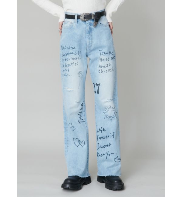 EVRIS「オリジナルグラフィックデニムパンツ」|デニム|アイスブルー
