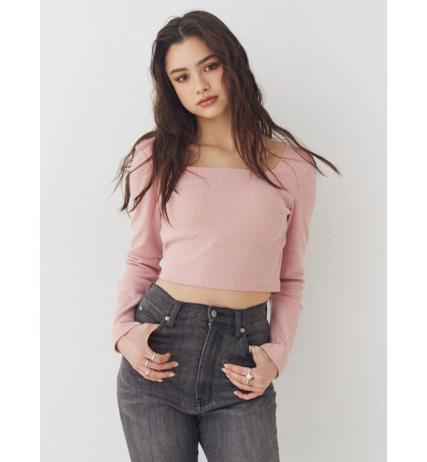 EVRIS「バックリボンスクエアネックリブトップス」|Tシャツ・カットソー|