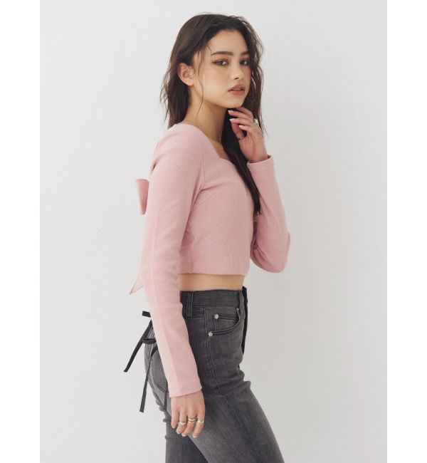 EVRIS「バックリボンスクエアネックリブトップス」|Tシャツ・カットソー|