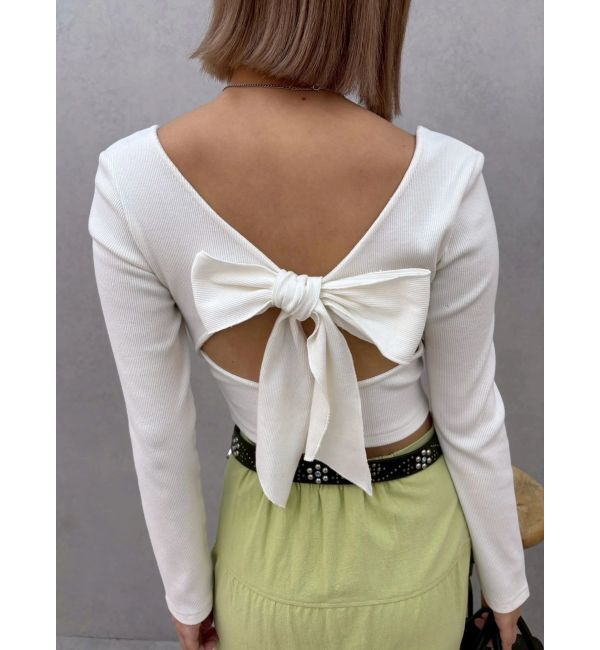 EVRIS「バックリボンスクエアネックリブトップス」|Tシャツ・カットソー|