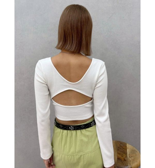 EVRIS「バックリボンスクエアネックリブトップス」|Tシャツ・カットソー|